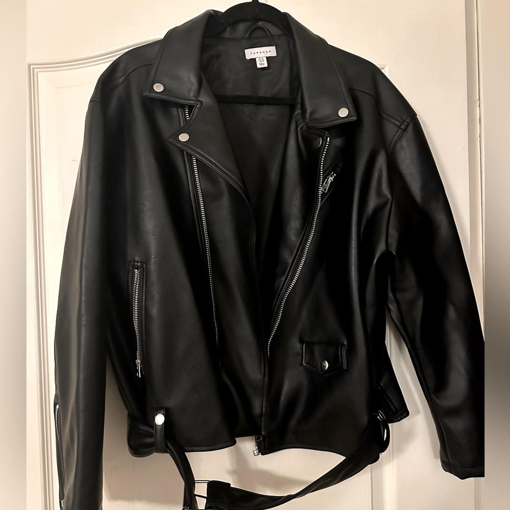 Oversized faux leather biker jacket